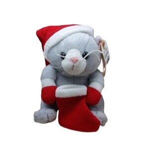 Gray Kitty Cat Santa Hat GANZ Mini Plush Stuffed Animal Christmas Stocking NWT
